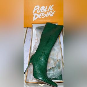 Green Knee High Crocodile Boots